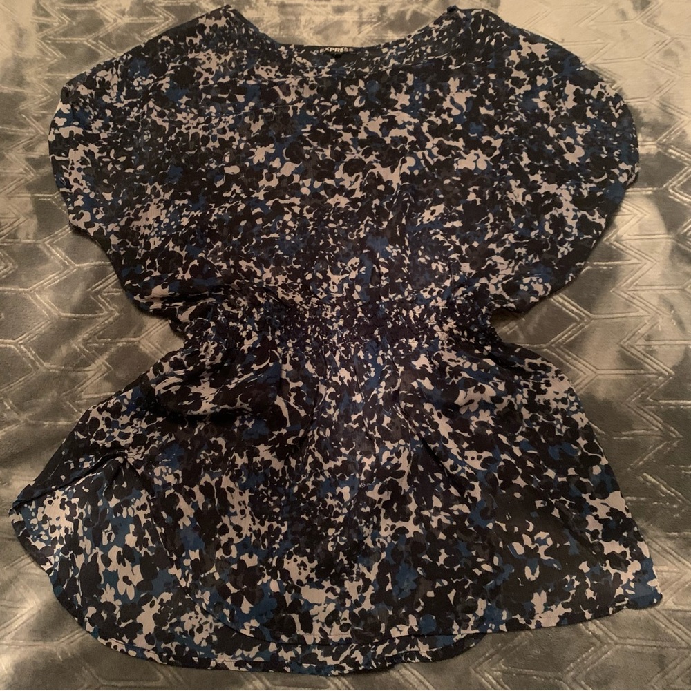Express: Blue and Black Sheer Banded Tunic, Size L